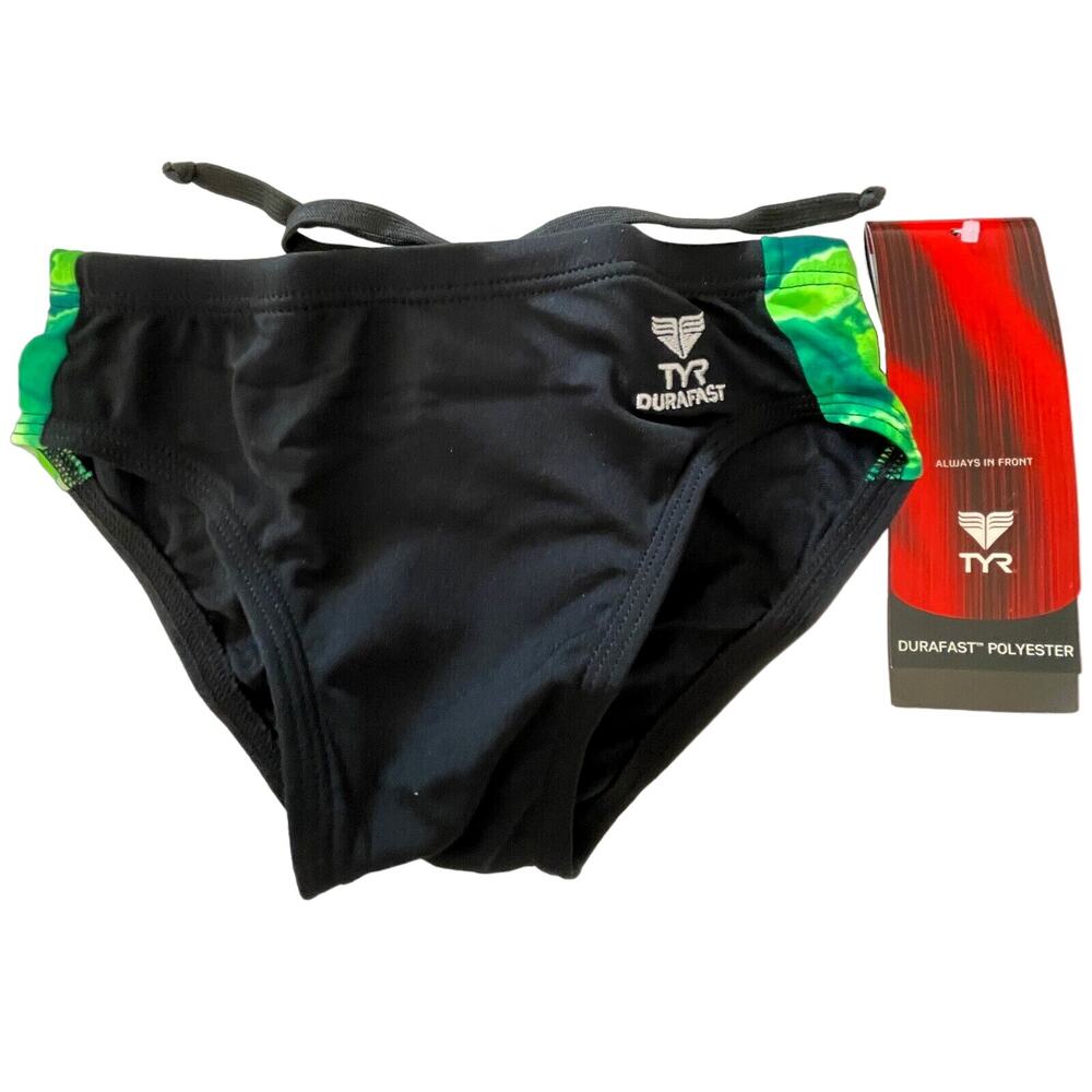 TYR DuraFast Polyester Admiral Splice Racer Boys Swim Green Black - Size 24